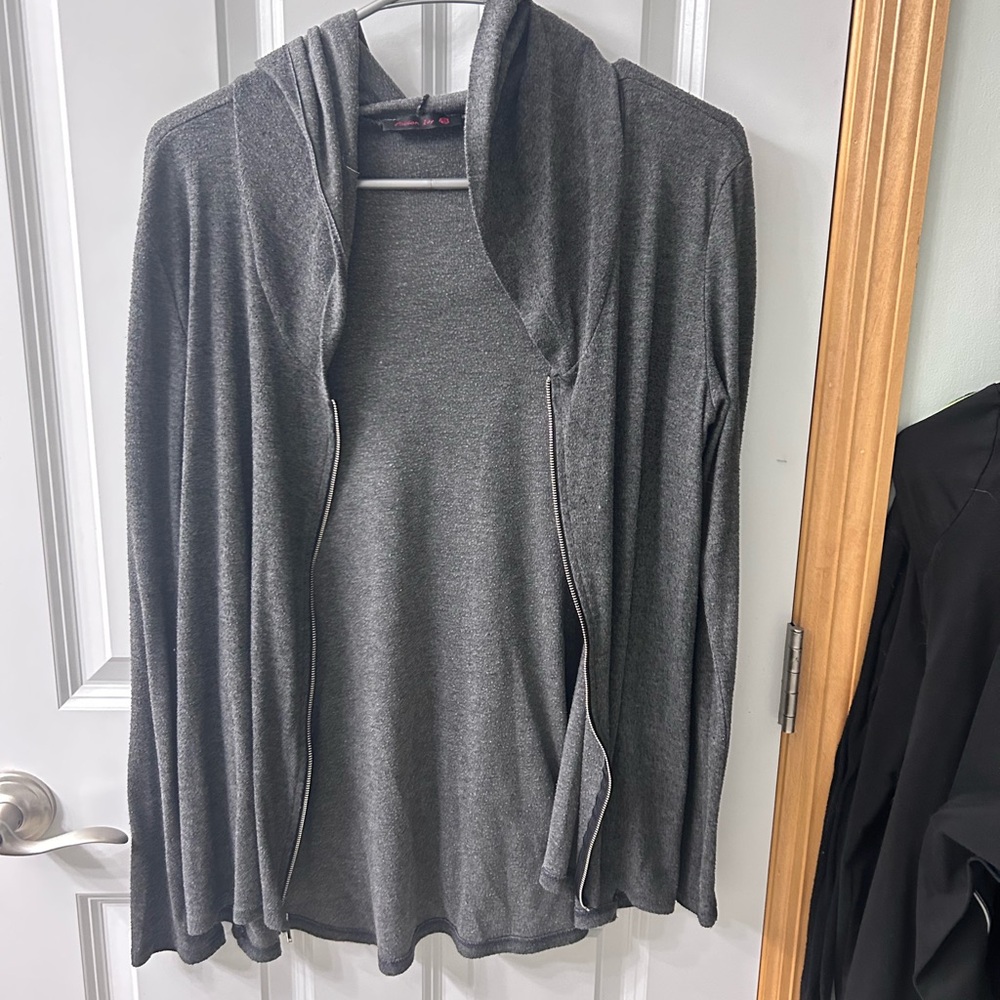 Gray Open Front Cardigan